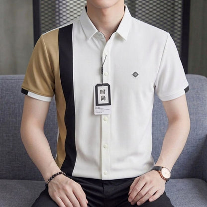 LUXE - Tri-Color Panel Short Sleeve Polo Shirt For Men