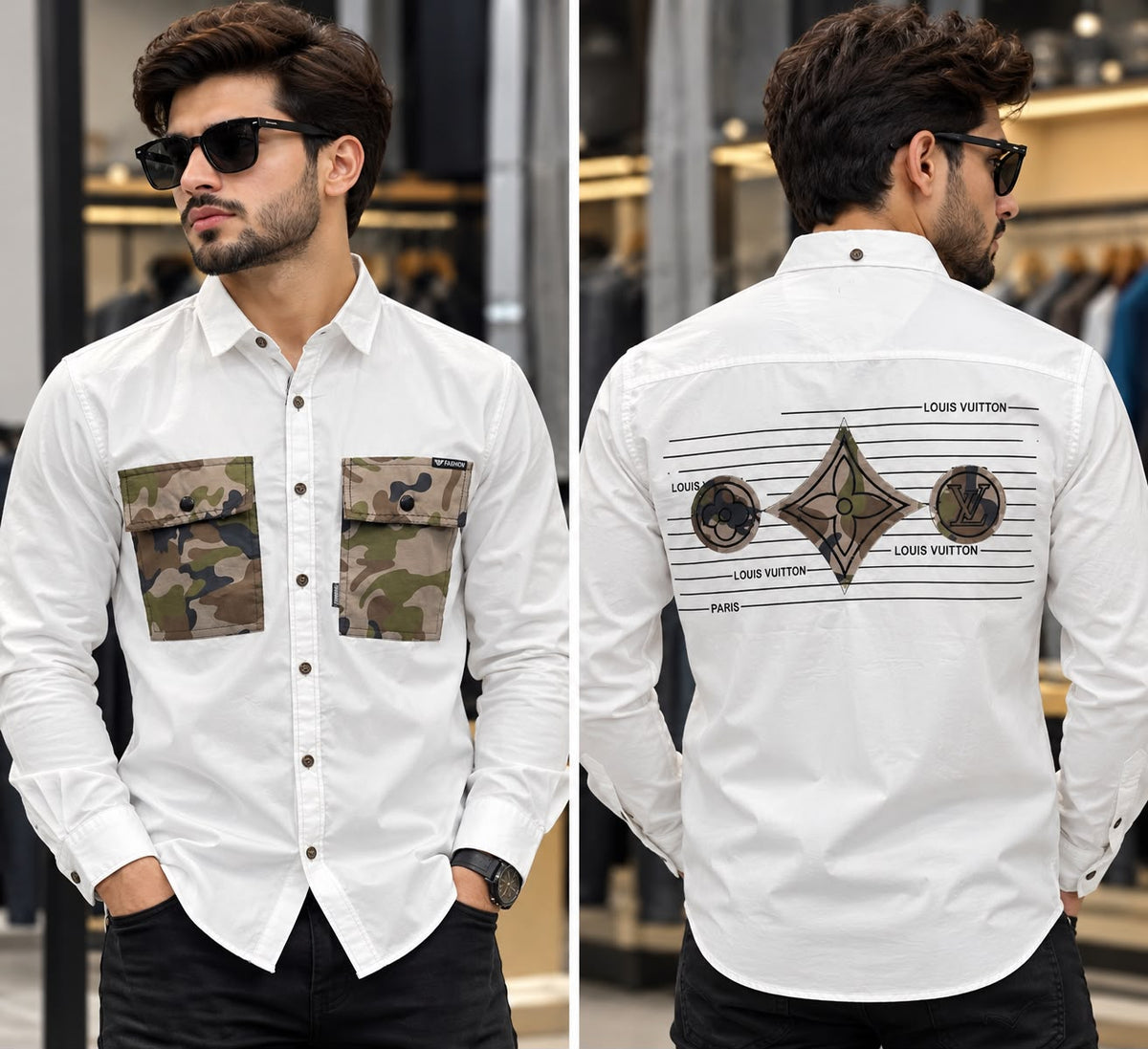 Double Pocket Designer Shirt - Full Sleeve Cotton