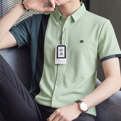 LUXE - Tri-Color Panel Short Sleeve Polo Shirt For Men