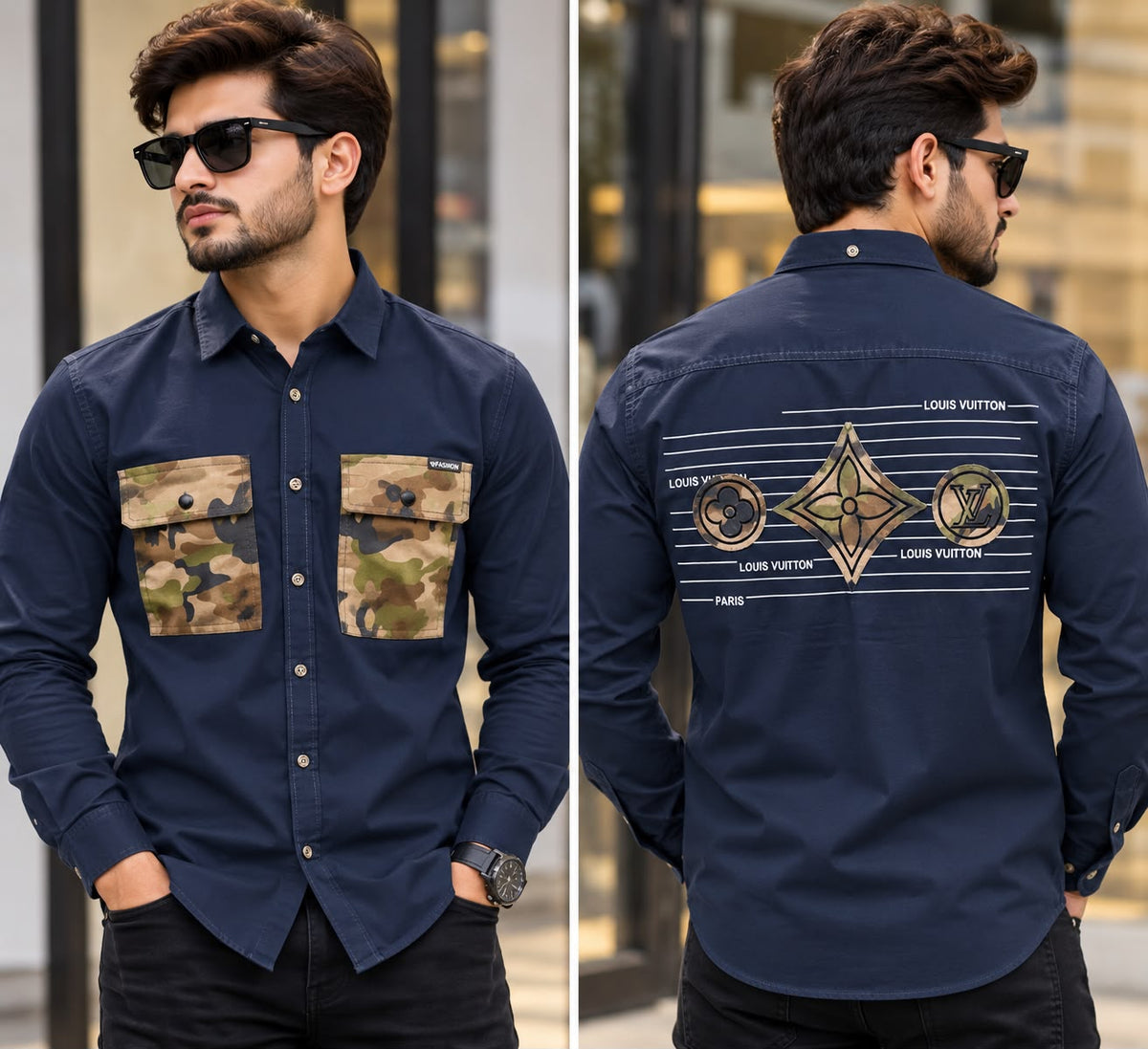 Double Pocket Designer Shirt - Full Sleeve Cotton